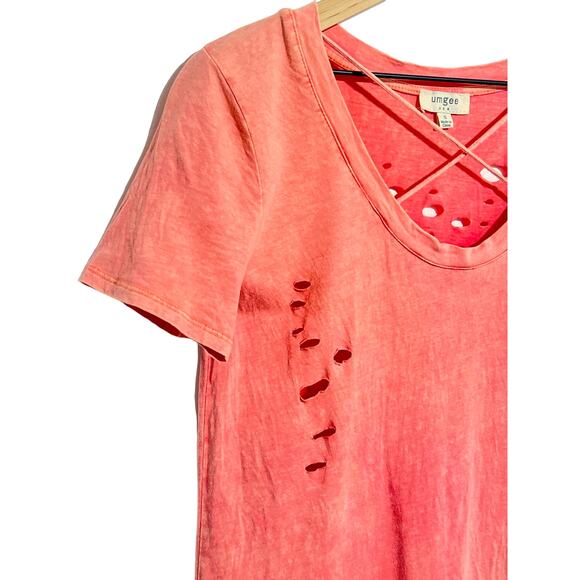 Tommy Destroyed Tee Altβ Umgee Pink Criss Cross Top Grunge Indysleaze Thrashed S - Picture 7 of 7